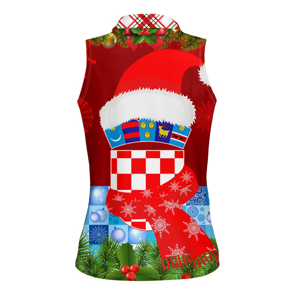 Croatia Christmas Women Sleeveless Polo Shirt with Dalmatian Dog Presents and Red Plaid Holiday - Wonder Print Shop