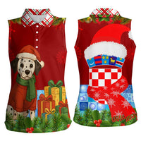 Croatia Christmas Women Sleeveless Polo Shirt with Dalmatian Dog Presents and Red Plaid Holiday - Wonder Print Shop
