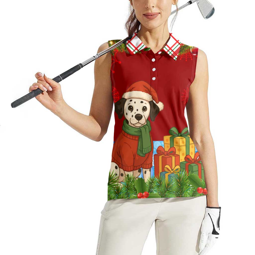 Croatia Christmas Women Sleeveless Polo Shirt with Dalmatian Dog Presents and Red Plaid Holiday - Wonder Print Shop