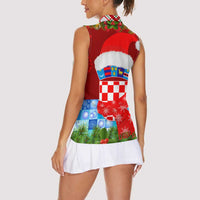 Croatia Christmas Women Sleeveless Polo Shirt with Dalmatian Dog Presents and Red Plaid Holiday - Wonder Print Shop