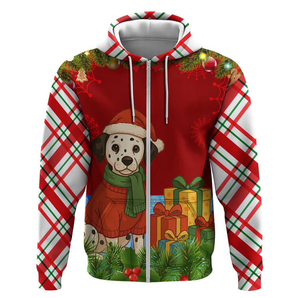 Croatia Christmas Zip Hoodie with Dalmatian Dog Presents and Red Plaid Holiday - Wonder Print Shop