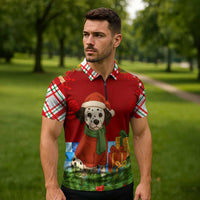 Croatia Christmas Zipper Polo Shirt with Dalmatian Dog Presents and Red Plaid Holiday - Wonder Print Shop