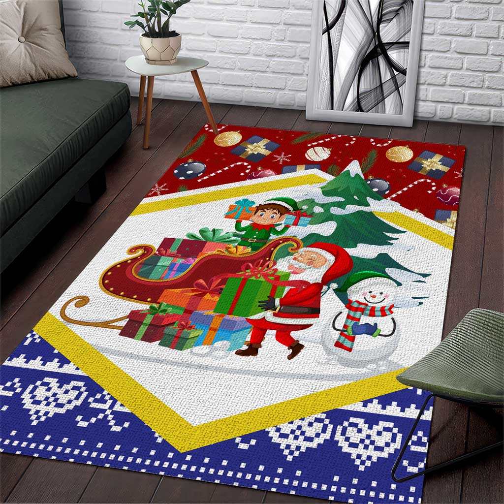 Croatia Christmas Area Rug with Santa Sleigh Presents and Red Checkered Crest - Wonder Print Shop