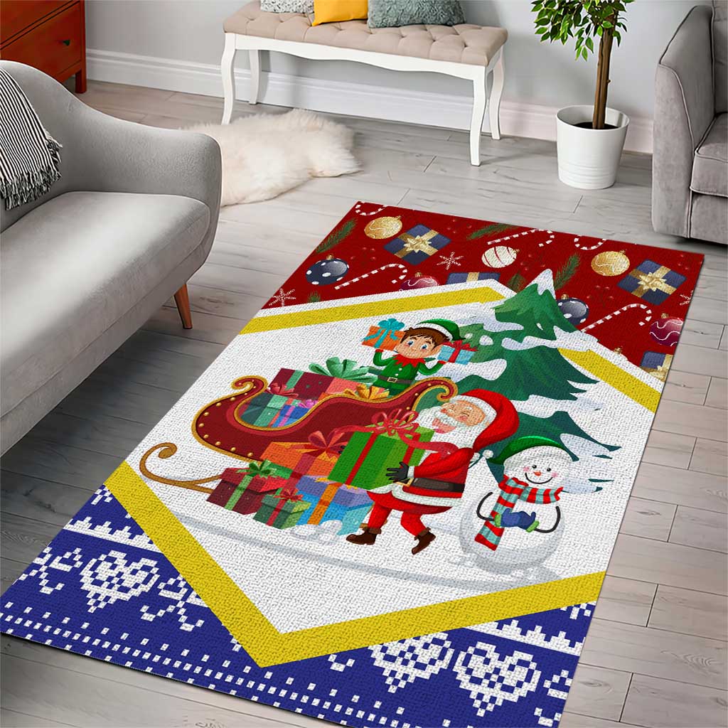 Croatia Christmas Area Rug with Santa Sleigh Presents and Red Checkered Crest - Wonder Print Shop