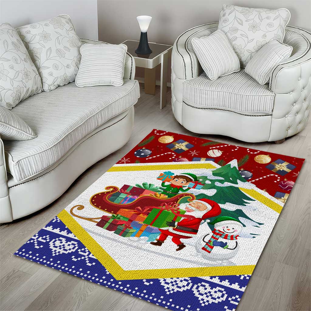 Croatia Christmas Area Rug with Santa Sleigh Presents and Red Checkered Crest - Wonder Print Shop