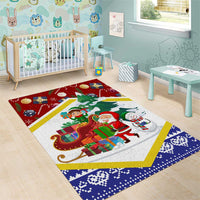 Croatia Christmas Area Rug with Santa Sleigh Presents and Red Checkered Crest - Wonder Print Shop
