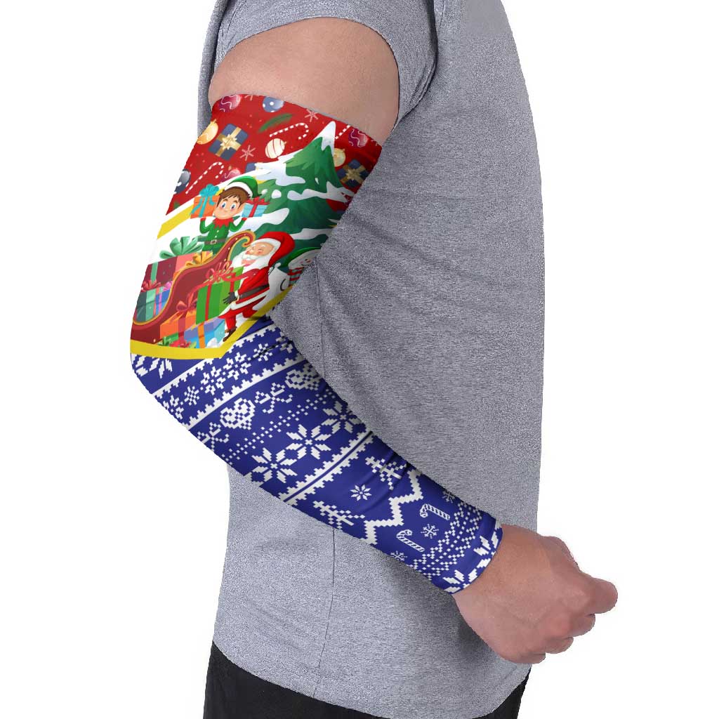Croatia Christmas Arm Sleeves with Santa Sleigh Presents and Red Checkered Crest - Wonder Print Shop