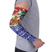 Croatia Christmas Arm Sleeves with Santa Sleigh Presents and Red Checkered Crest - Wonder Print Shop
