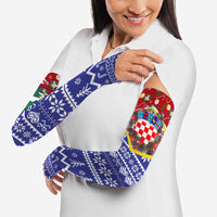 Croatia Christmas Arm Sleeves with Santa Sleigh Presents and Red Checkered Crest - Wonder Print Shop