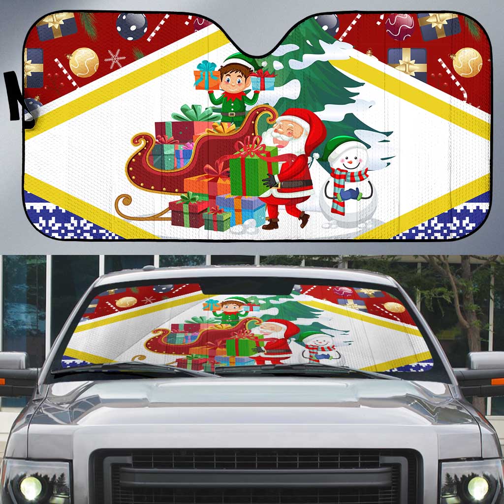 Croatia Christmas Auto Sun Shade with Santa Sleigh Presents and Red Checkered Crest - Wonder Print Shop