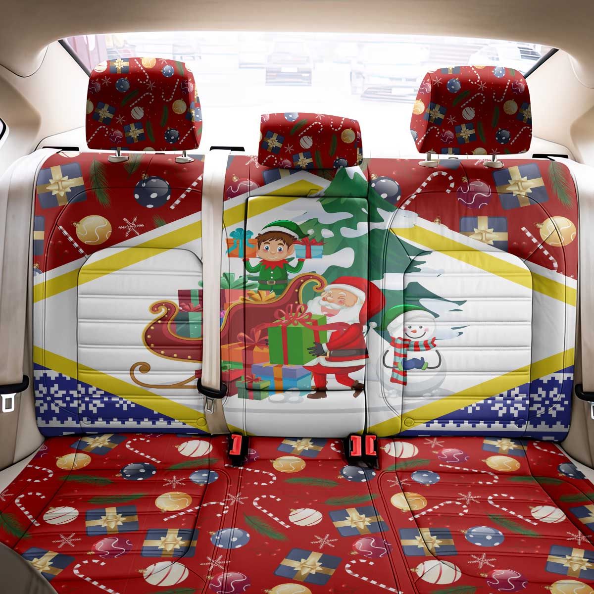 Croatia Christmas Back Car Seat Cover with Santa Sleigh Presents and Red Checkered Crest - Wonder Print Shop