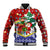 Croatia Christmas Baseball Jacket with Santa Sleigh Presents and Red Checkered Crest - Wonder Print Shop