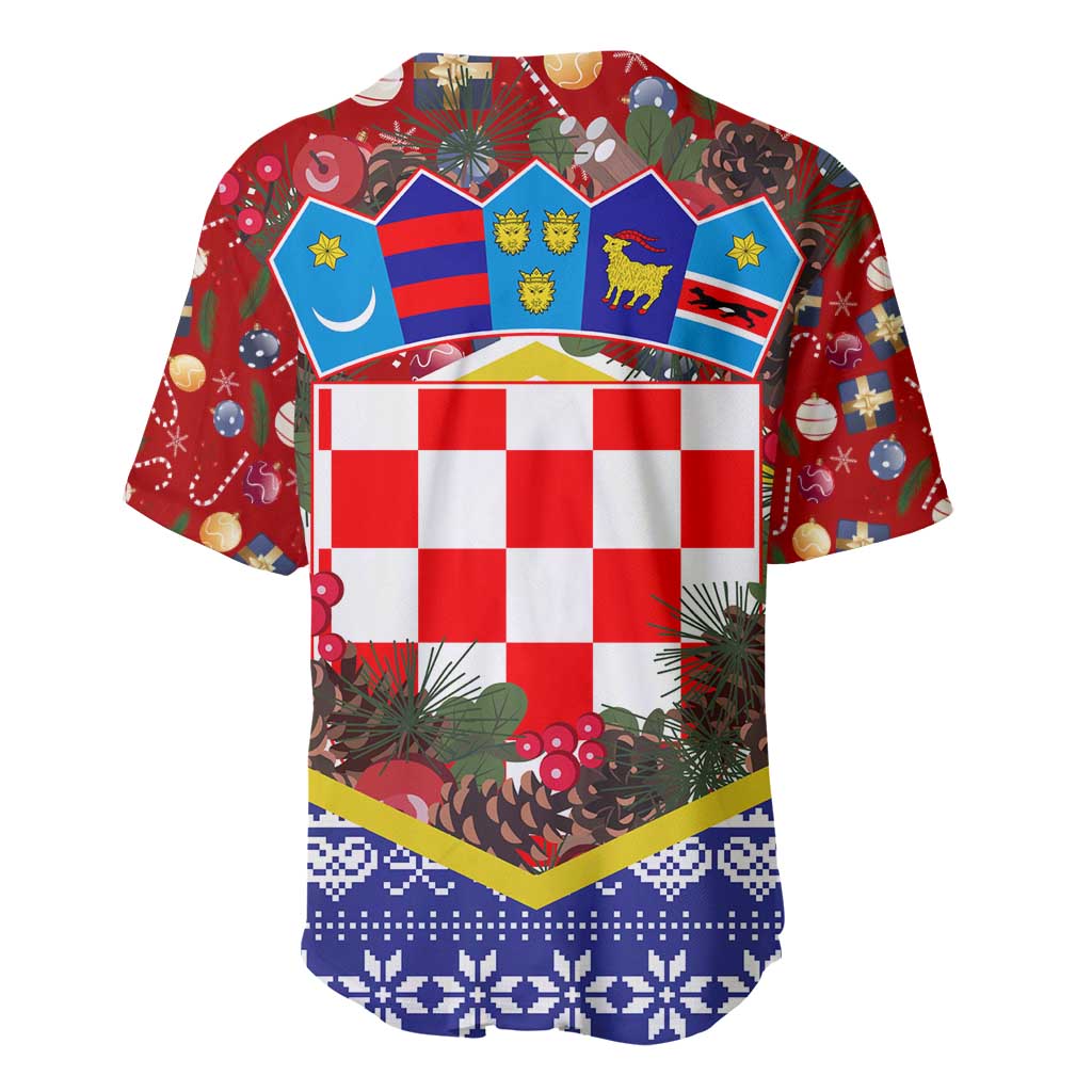 Croatia Christmas Baseball Jersey with Santa Sleigh Presents and Red Checkered Crest - Wonder Print Shop