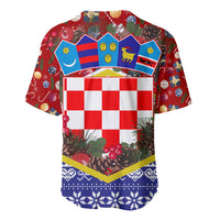Croatia Christmas Baseball Jersey with Santa Sleigh Presents and Red Checkered Crest - Wonder Print Shop