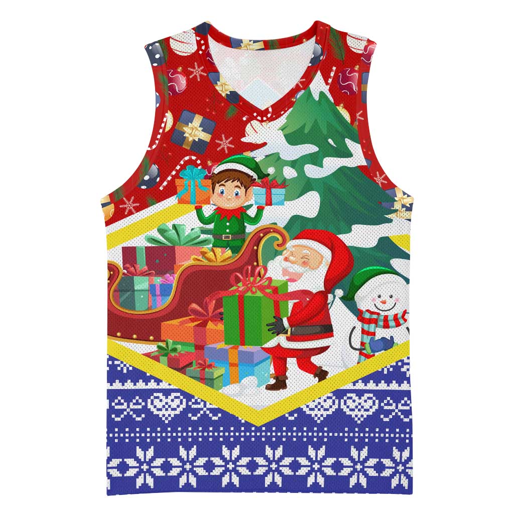 Croatia Christmas Basketball Jersey with Santa Sleigh Presents and Red Checkered Crest - Wonder Print Shop