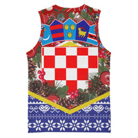 Croatia Christmas Basketball Jersey with Santa Sleigh Presents and Red Checkered Crest - Wonder Print Shop