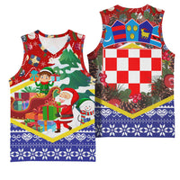 Croatia Christmas Basketball Jersey with Santa Sleigh Presents and Red Checkered Crest - Wonder Print Shop