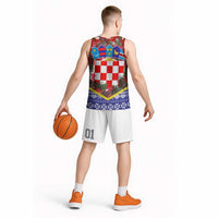 Croatia Christmas Basketball Jersey with Santa Sleigh Presents and Red Checkered Crest - Wonder Print Shop