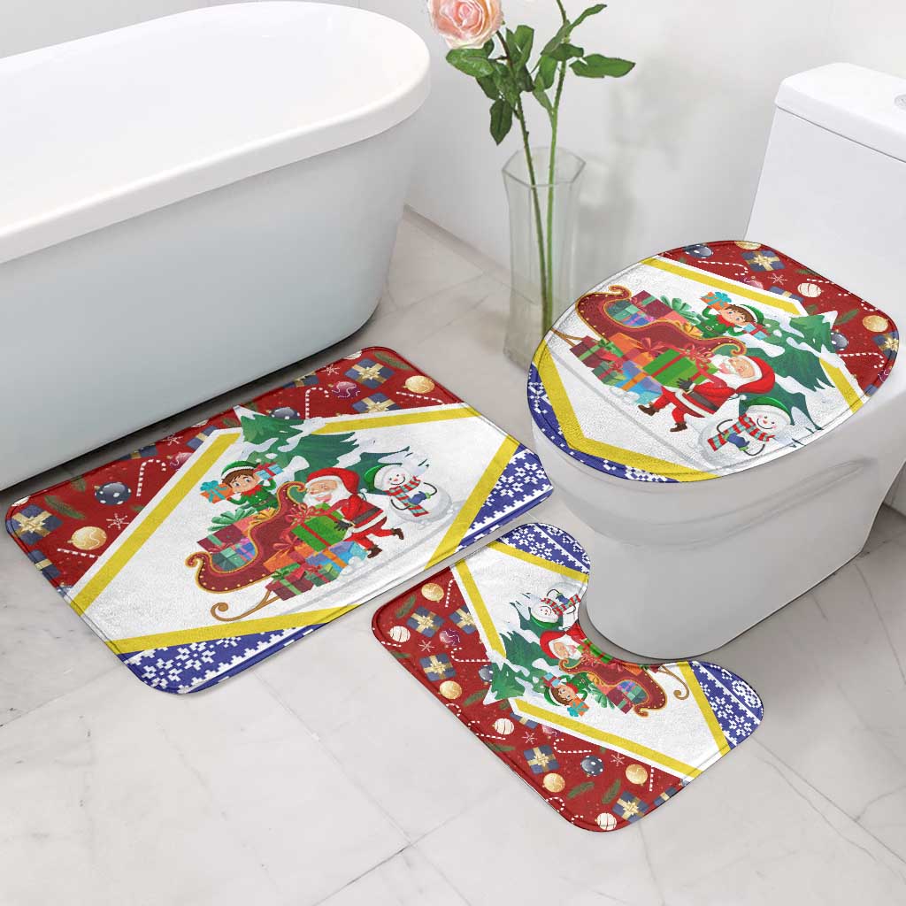 Croatia Christmas Bathroom Set with Santa Sleigh Presents and Red Checkered Crest - Wonder Print Shop