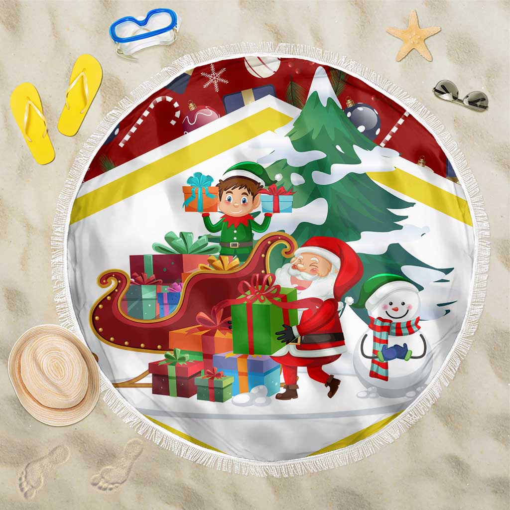 Croatia Christmas Beach Blanket with Santa Sleigh Presents and Red Checkered Crest - Wonder Print Shop