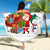 Croatia Christmas Beach Blanket with Santa Sleigh Presents and Red Checkered Crest - Wonder Print Shop