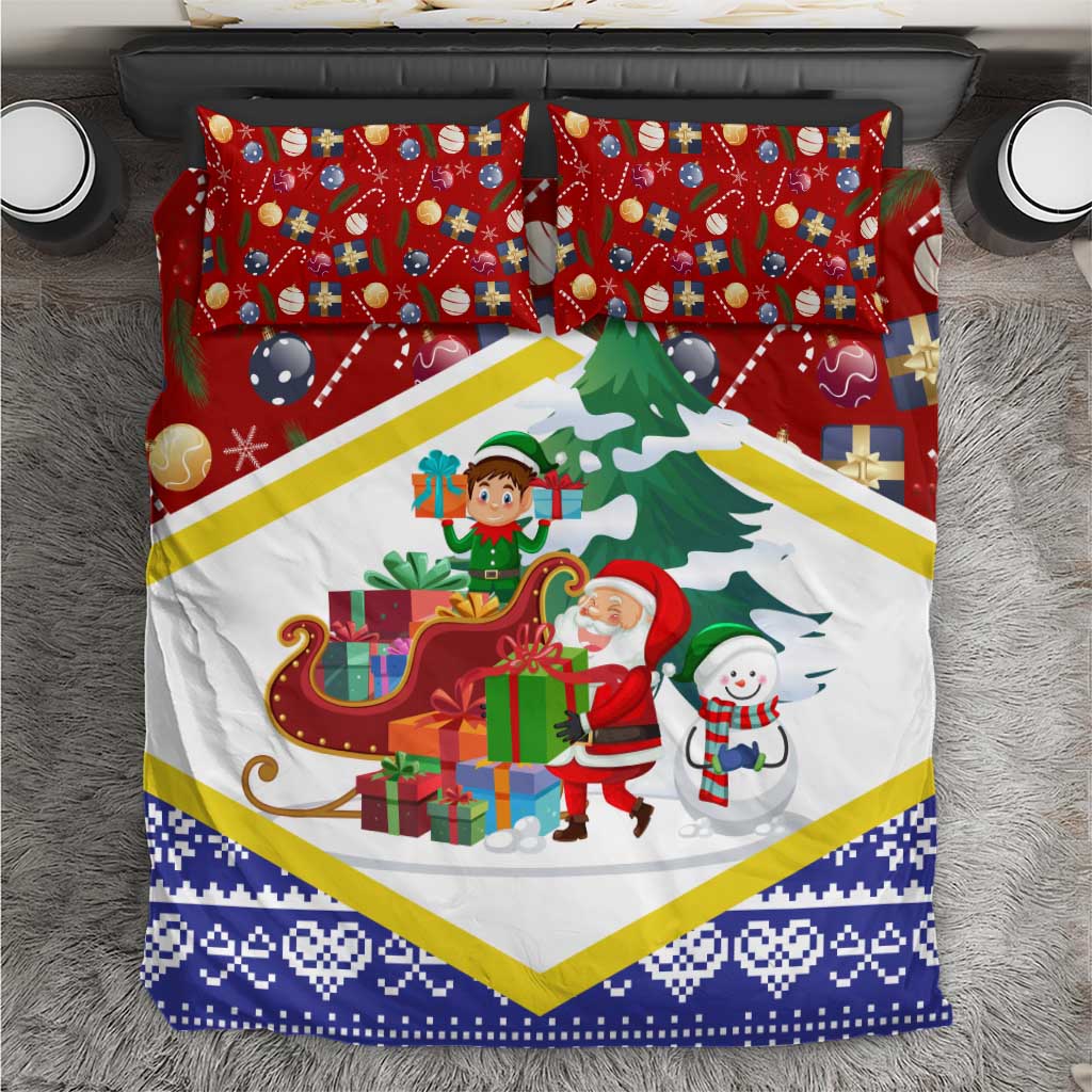 Croatia Christmas Bedding Set with Santa Sleigh Presents and Red Checkered Crest - Wonder Print Shop