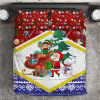 Croatia Christmas Bedding Set with Santa Sleigh Presents and Red Checkered Crest - Wonder Print Shop