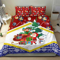 Croatia Christmas Bedding Set with Santa Sleigh Presents and Red Checkered Crest - Wonder Print Shop