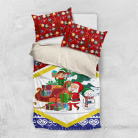 Croatia Christmas Bedding Set with Santa Sleigh Presents and Red Checkered Crest - Wonder Print Shop