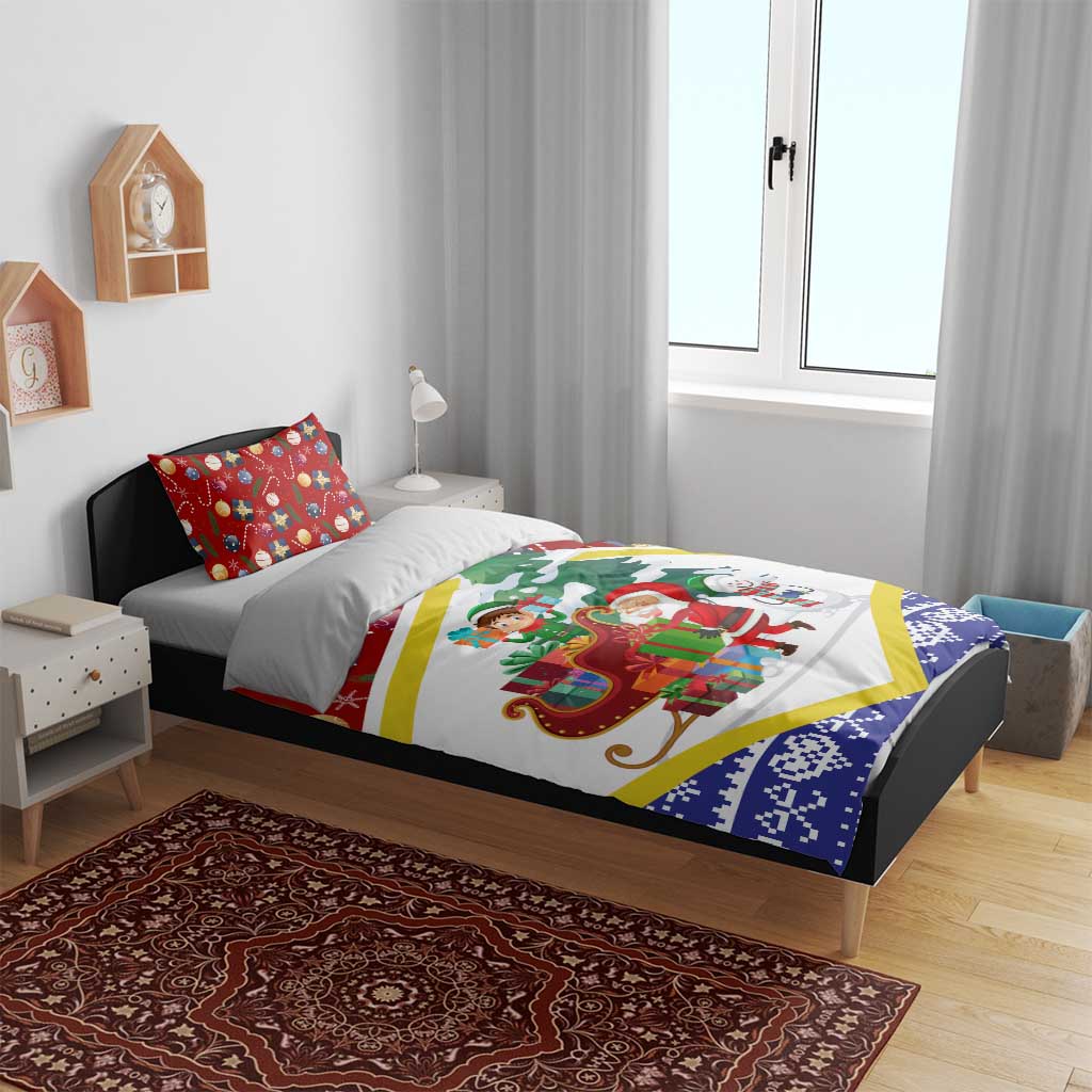 Croatia Christmas Bedding Set with Santa Sleigh Presents and Red Checkered Crest - Wonder Print Shop