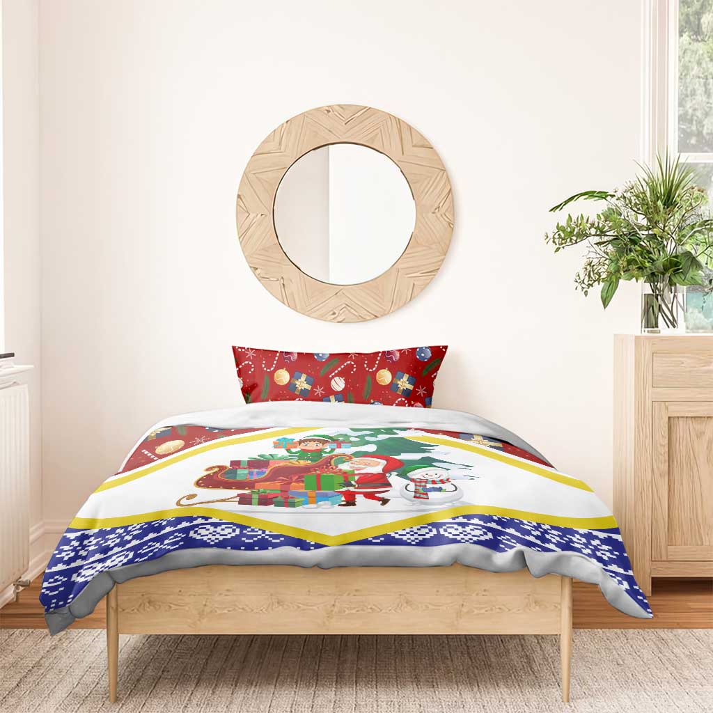 Croatia Christmas Bedding Set with Santa Sleigh Presents and Red Checkered Crest - Wonder Print Shop