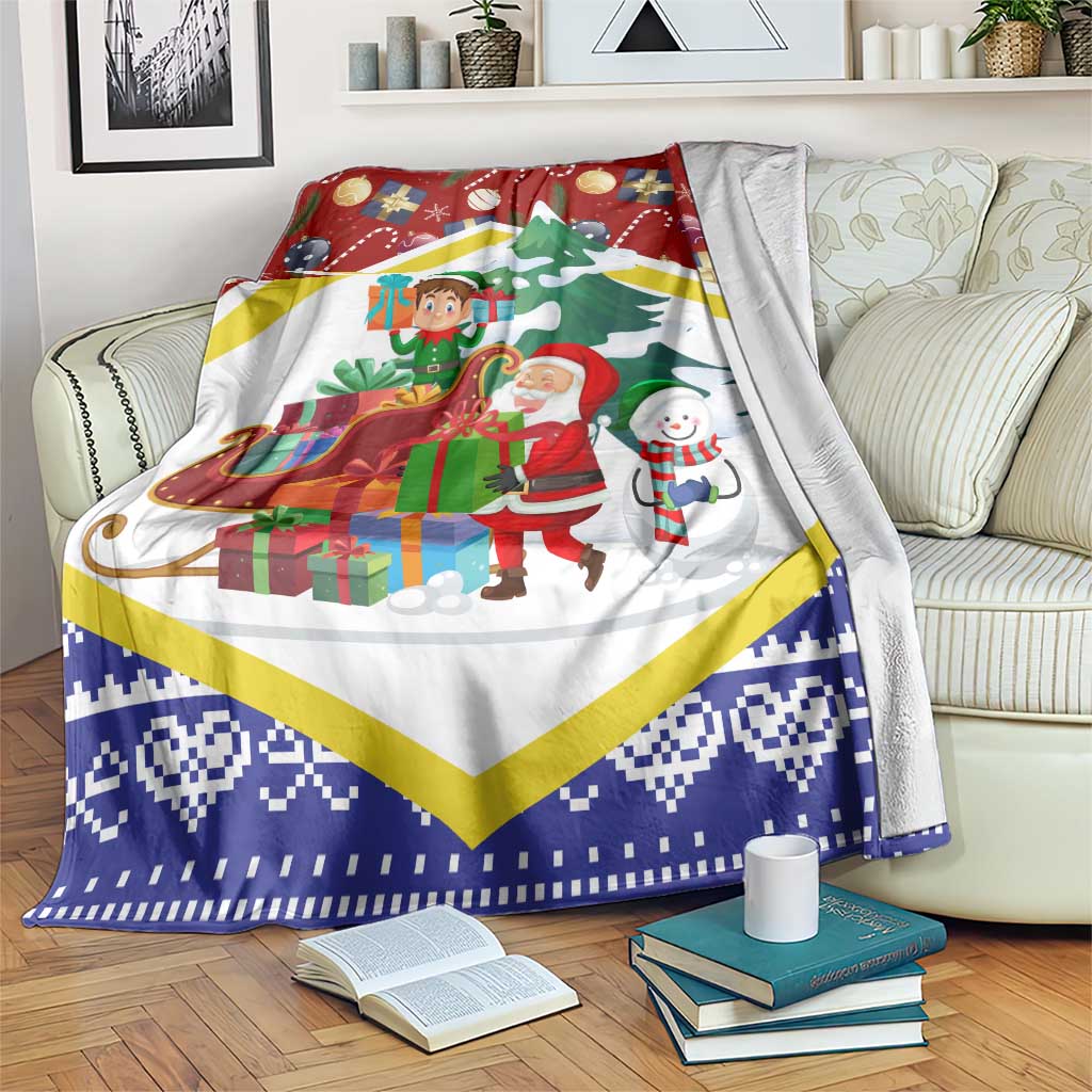 Croatia Christmas Blanket with Santa Sleigh Presents and Red Checkered Crest - Wonder Print Shop