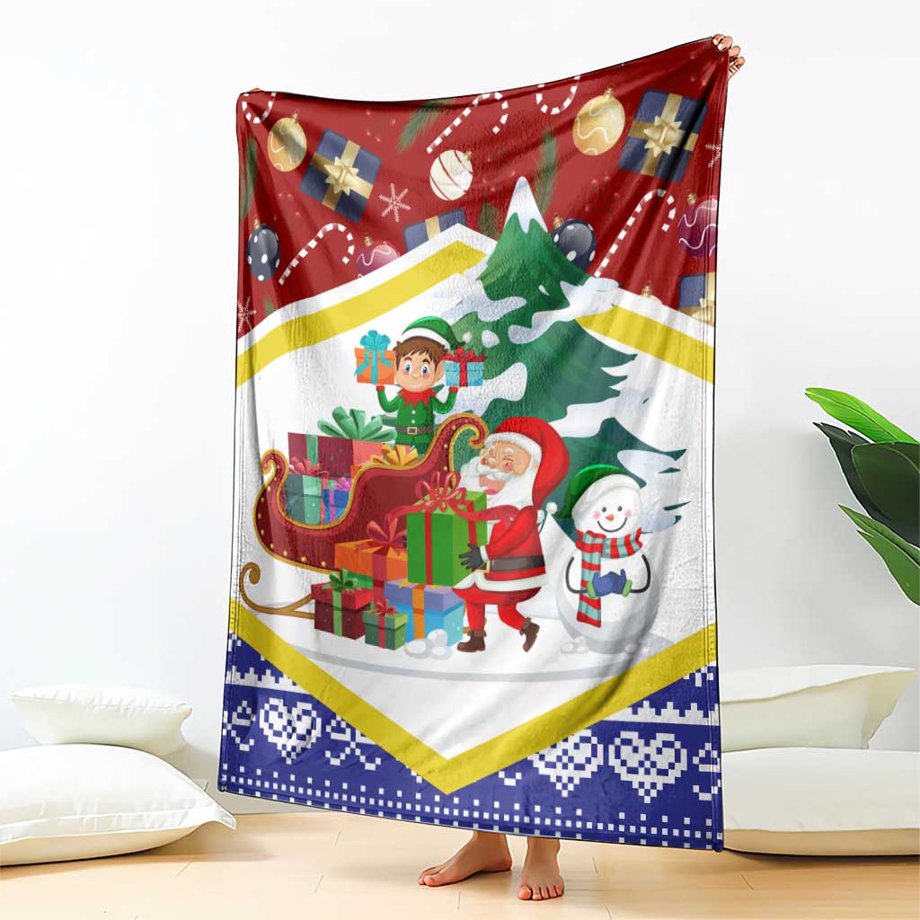 Croatia Christmas Blanket with Santa Sleigh Presents and Red Checkered Crest - Wonder Print Shop