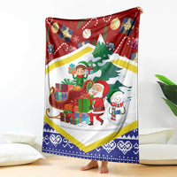 Croatia Christmas Blanket with Santa Sleigh Presents and Red Checkered Crest - Wonder Print Shop