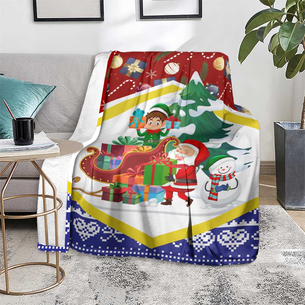 Croatia Christmas Blanket with Santa Sleigh Presents and Red Checkered Crest - Wonder Print Shop
