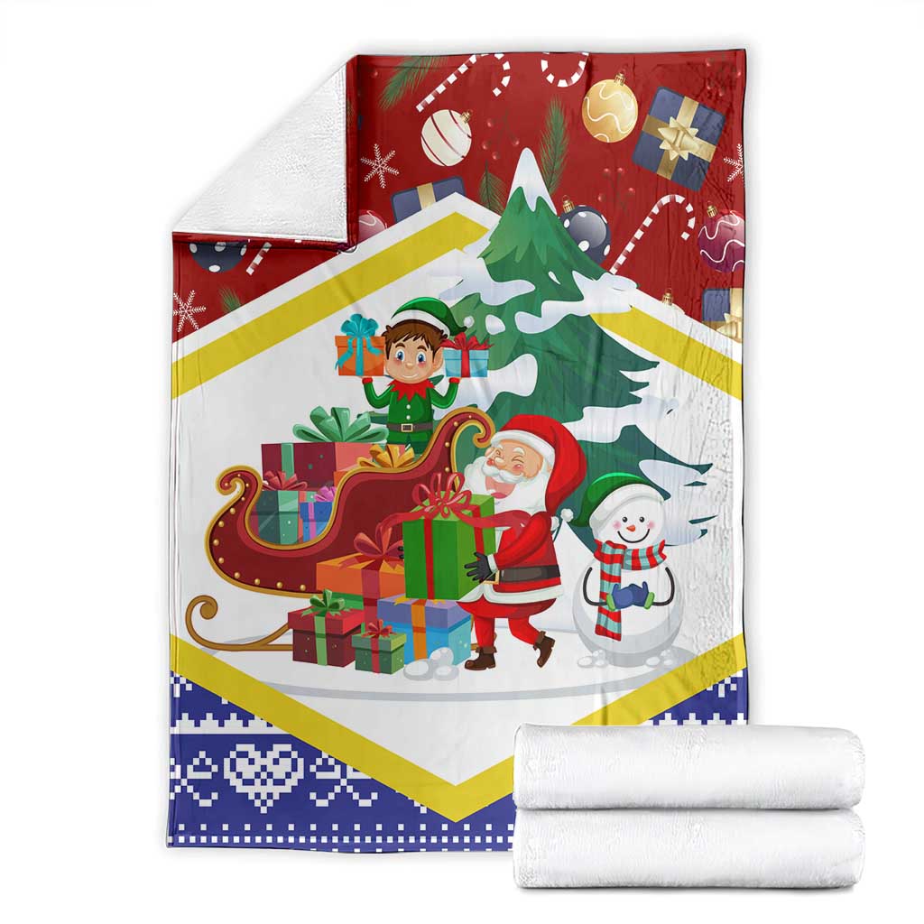 Croatia Christmas Blanket with Santa Sleigh Presents and Red Checkered Crest - Wonder Print Shop