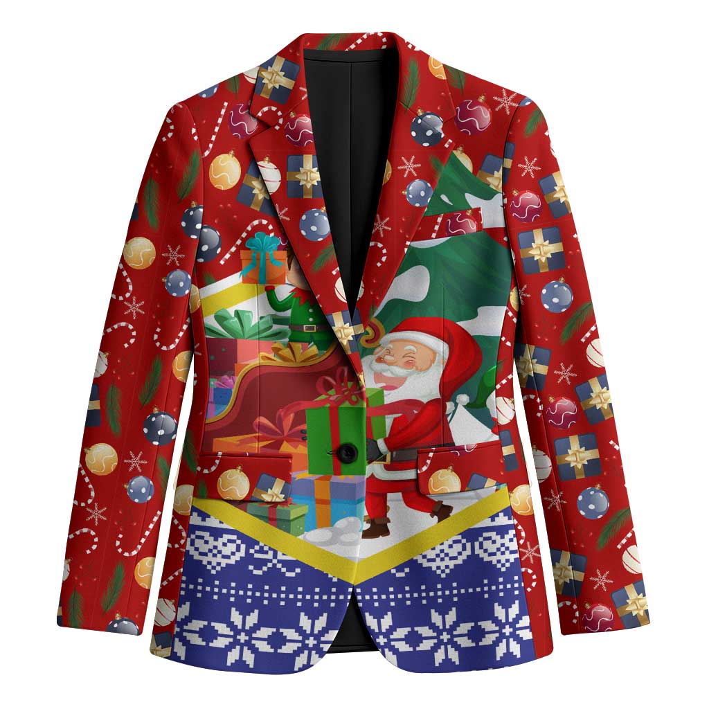 Croatia Christmas Blazer with Santa Sleigh Presents and Red Checkered Crest - Wonder Print Shop