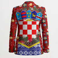 Croatia Christmas Blazer with Santa Sleigh Presents and Red Checkered Crest - Wonder Print Shop