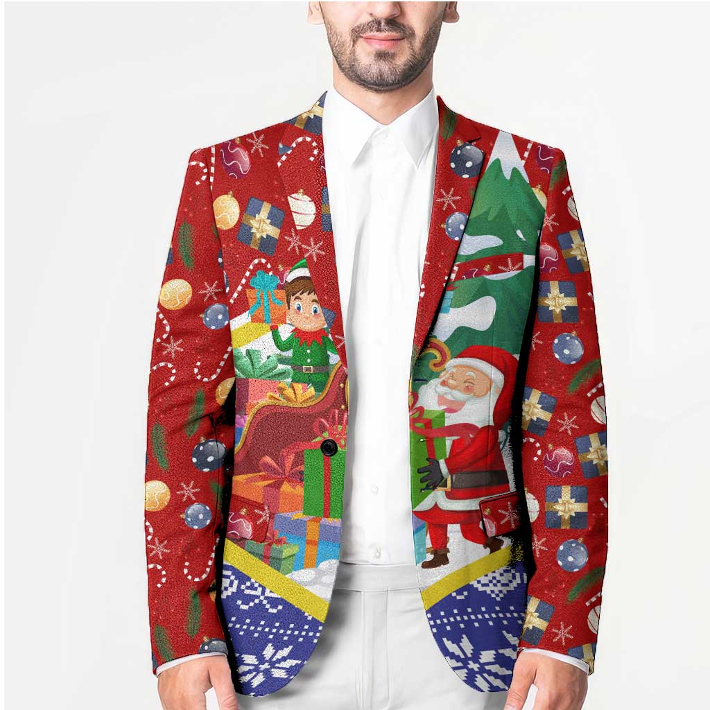 Croatia Christmas Blazer with Santa Sleigh Presents and Red Checkered Crest - Wonder Print Shop