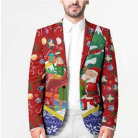 Croatia Christmas Blazer with Santa Sleigh Presents and Red Checkered Crest - Wonder Print Shop