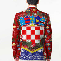 Croatia Christmas Blazer with Santa Sleigh Presents and Red Checkered Crest - Wonder Print Shop