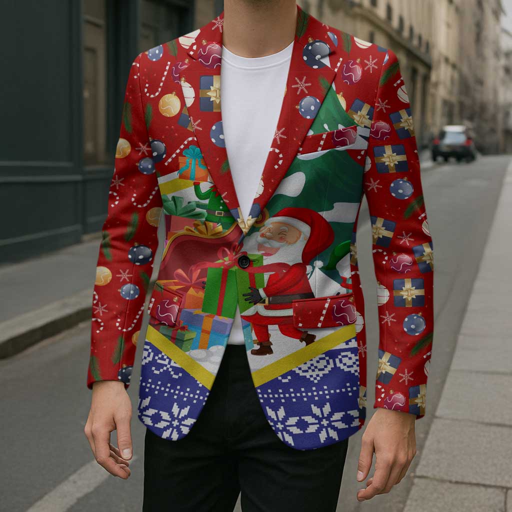 Croatia Christmas Blazer with Santa Sleigh Presents and Red Checkered Crest - Wonder Print Shop