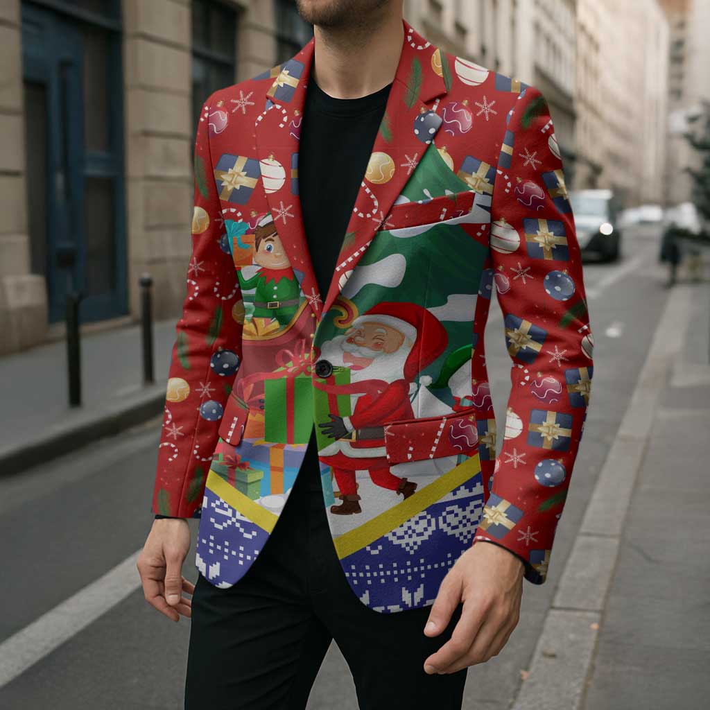 Croatia Christmas Blazer with Santa Sleigh Presents and Red Checkered Crest - Wonder Print Shop