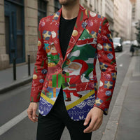 Croatia Christmas Blazer with Santa Sleigh Presents and Red Checkered Crest - Wonder Print Shop