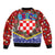 Croatia Christmas Bomber Jacket with Santa Sleigh Presents and Red Checkered Crest - Wonder Print Shop