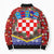 Croatia Christmas Bomber Puffer Jacket with Santa Sleigh Presents and Red Checkered Crest - Wonder Print Shop