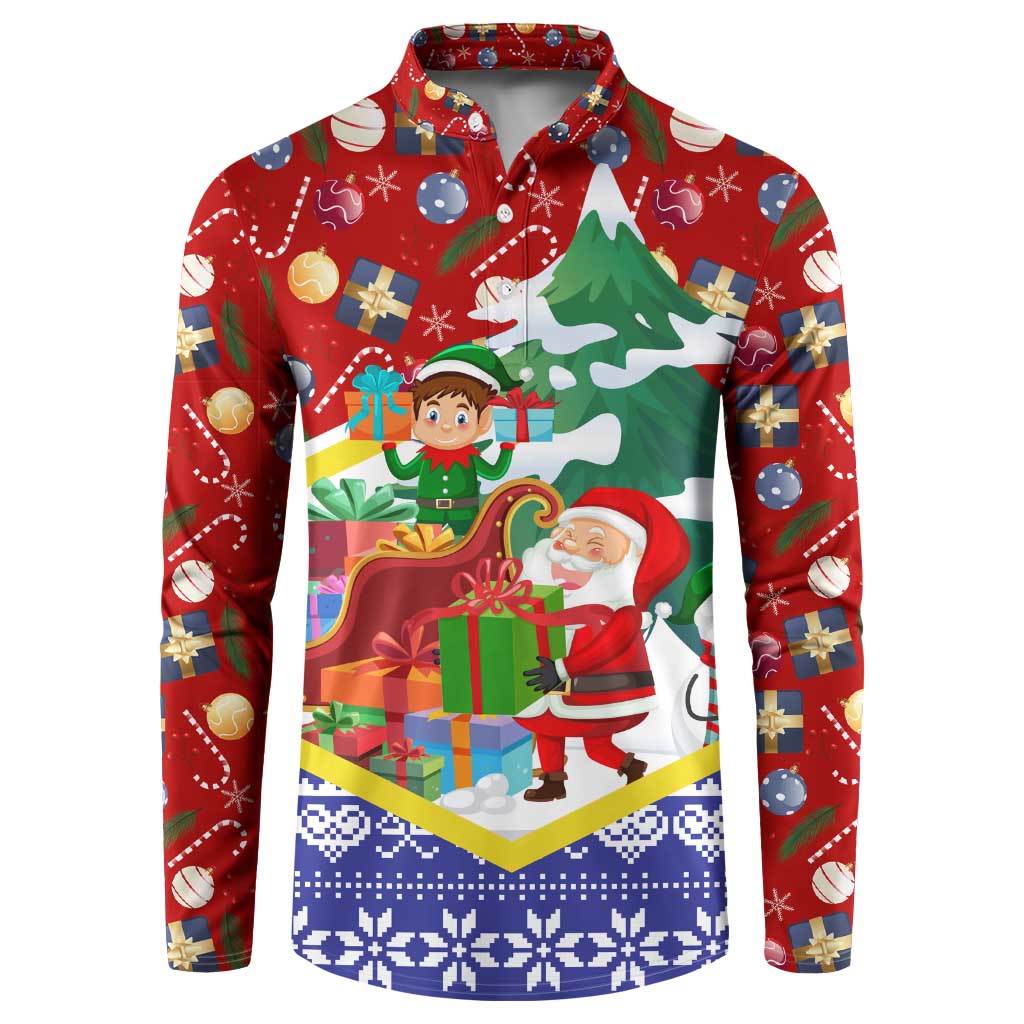 Croatia Christmas Button Sweatshirt with Santa Sleigh Presents and Red Checkered Crest - Wonder Print Shop