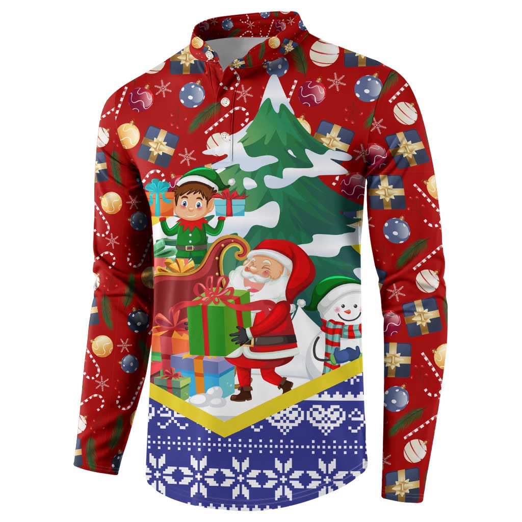 Croatia Christmas Button Sweatshirt with Santa Sleigh Presents and Red Checkered Crest - Wonder Print Shop