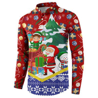 Croatia Christmas Button Sweatshirt with Santa Sleigh Presents and Red Checkered Crest - Wonder Print Shop