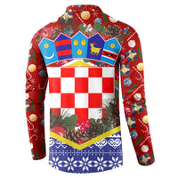 Croatia Christmas Button Sweatshirt with Santa Sleigh Presents and Red Checkered Crest - Wonder Print Shop